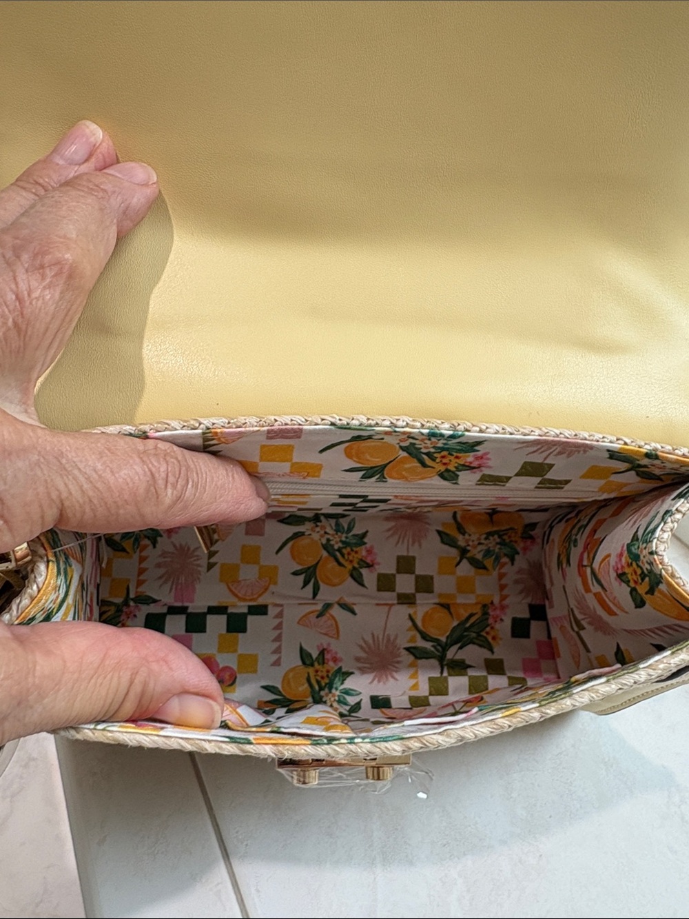 BCBG Generation Pineapple Straw Top-Handle Bag in Yellow with Crossbody Strap - Picture 9 of 11